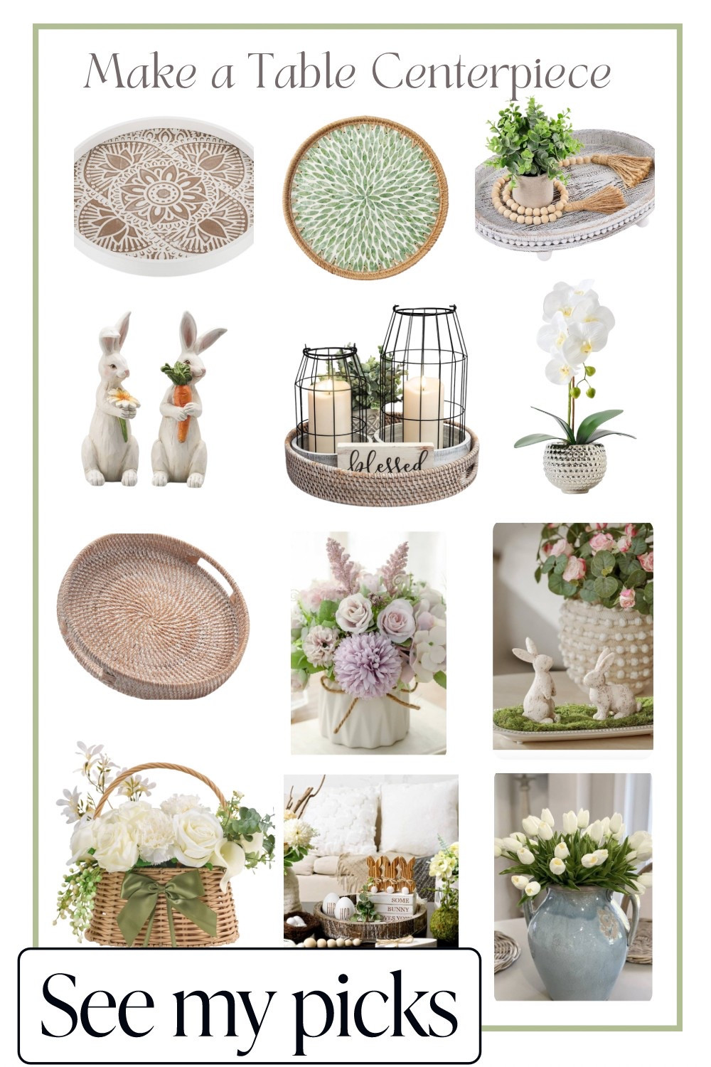 Make a table centerpiece— pretty baskets, bread baskets, florals, figurines, trays, baskets with flowers, candle cloches, candles,tulips, orchids, table runners… perfect for spring, Easter & summer and entertaining. 

#LTKHome