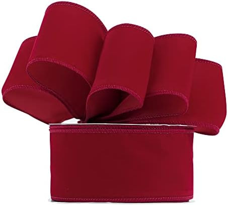 MEEDEE Red Velvet Ribbon 2.5 Inch Thick Velvet Ribbon Wide Dark Red Velvet Wire Ribbon Bulk 25 Yards | Amazon (US)