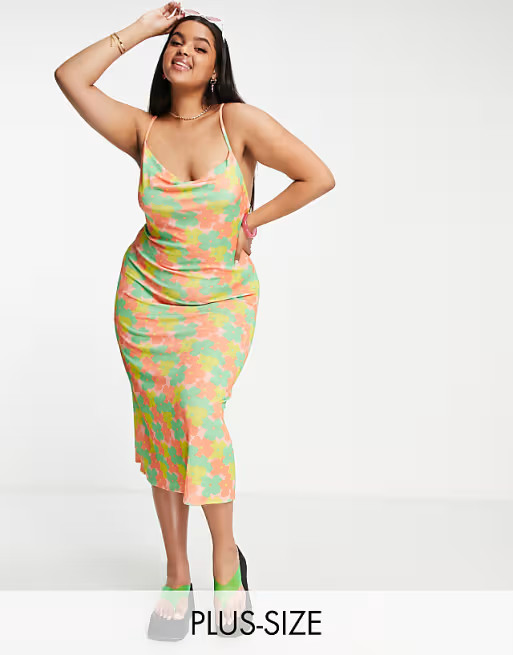 COLLUSION Plus flower print tie shoulder midi slip dress in multi | ASOS (Global)