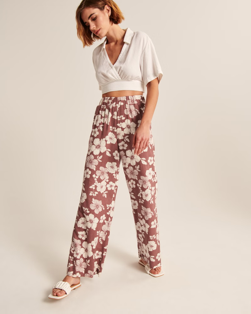 Linen-Blend Pull-On Wide Leg Pants | Abercrombie & Fitch (US)