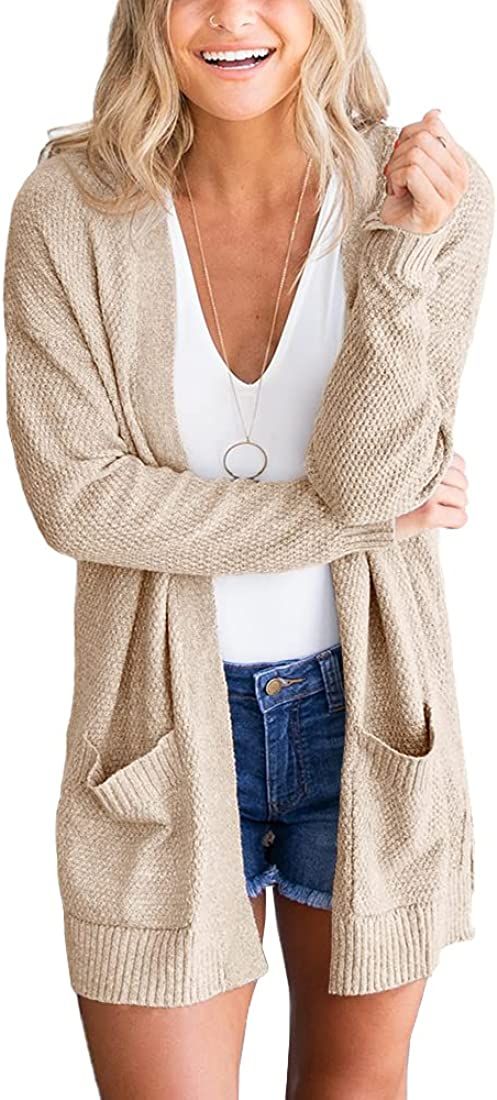 Goranbon Women's Cardigan Sweaters Open Front Long Sweater Knitted Coat with Pockets | Amazon (US)