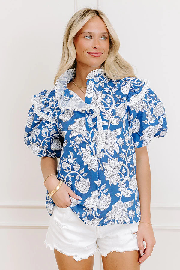 Sunday Chic Floral Top in Blue | Impressions Online Boutique