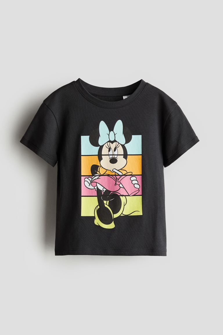 Printed T-shirt - Round Neck - Short sleeve - Charcoal/Minnie Mouse - Kids | H&M US | H&M (US + CA)