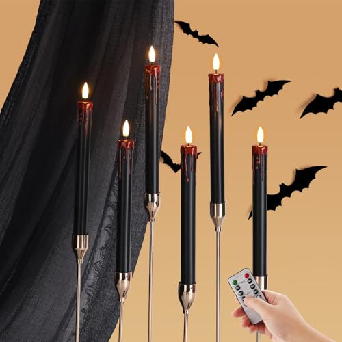 Eywamage Black Bleeding Flameless Taper Candles with Remote, Halloween LED Candlesticks Battery Operated Set of 6 | Amazon (US)