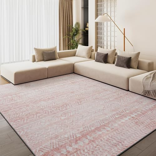 Engiw Pink Nursery Rug Boho Area Rug for Nursery Baby Girl 8x10 Washable Rugs Pink Rugs for Bedroom Girls Toddler Girl Room Rug Kids Playroom Rug Soft Rugs for Living Room Pink Non Slip Modern Rug | Amazon (US)