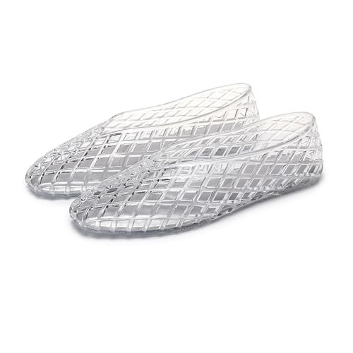 Noctivelle Women Jelly Shoes Clear Flat Sandals Slip On Breathable Hollow Loafers Waterproof Transparent Summer Beach Pool Ballet Flats Clear Size 9 | Amazon (US)