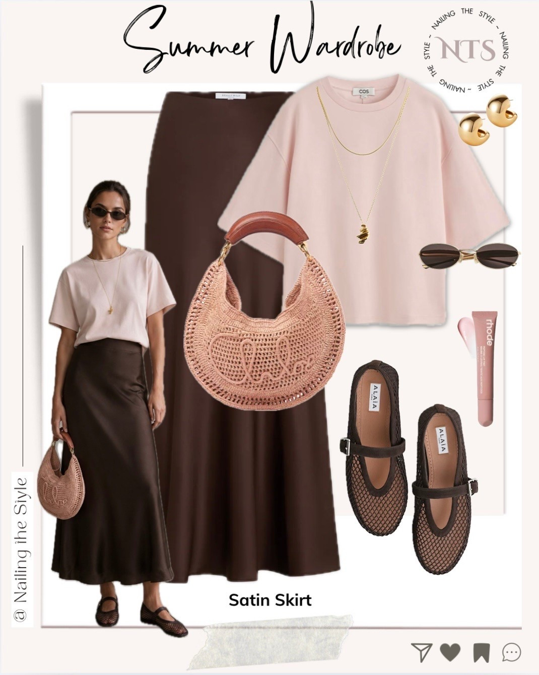 🤎 We are obsessing over this rich chocolate satin skirt paired with a soft pink oversized tee. It’s casual, unexpected and completely elevated by the mesh flats and matching pink woven bag

#LTKsummer #LTKstyletip