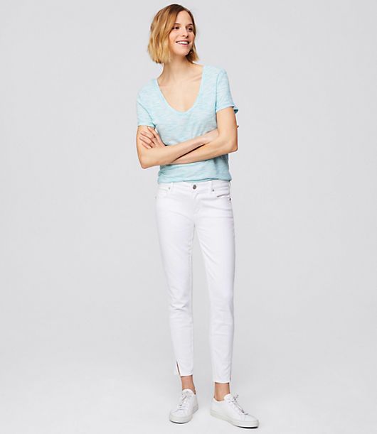 LOFT Modern Twist Seam Skinny Jeans in White | LOFT