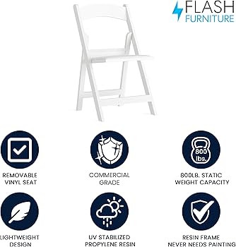 Flash Furniture Hercules™ Series Folding Chair - White Resin - 1000LB Weight Capacity Comfortab... | Amazon (US)
