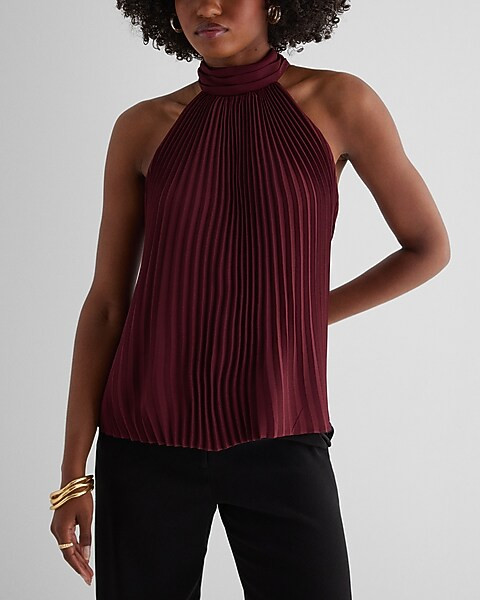 Tie Halter Neck Pleated Top | Express