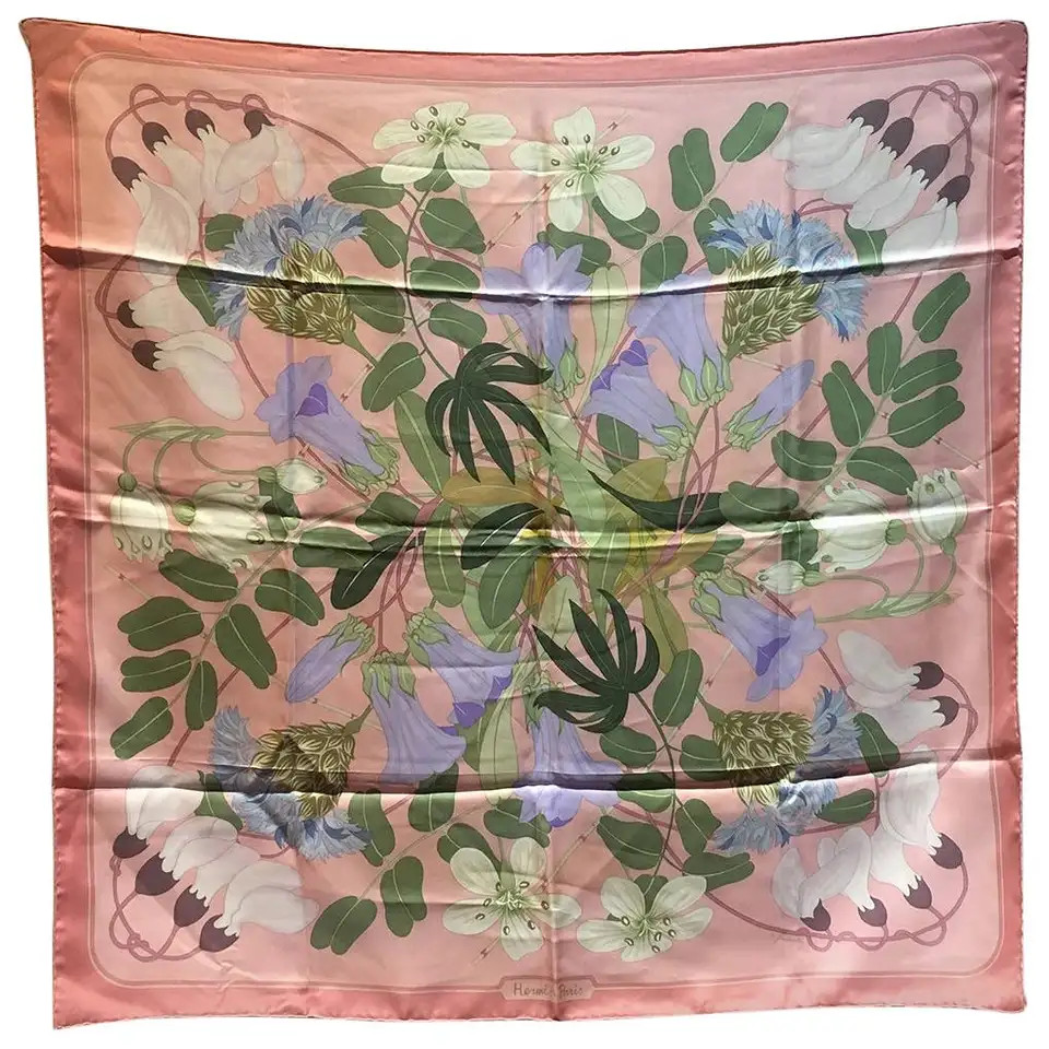 Vintage Hermes Floral Graeca Pink Silk Scarf | 1stDibs
