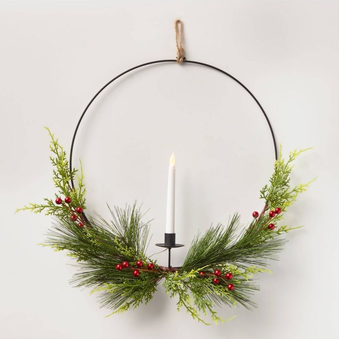 17in Prelit LED Black Hoop Greenery and Candle Artificial Wreath - Wondershop™ | Target