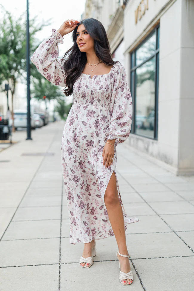 Look Into My Eyes Purple Smocked Detail Printed Maxi Dress | Pink Lily