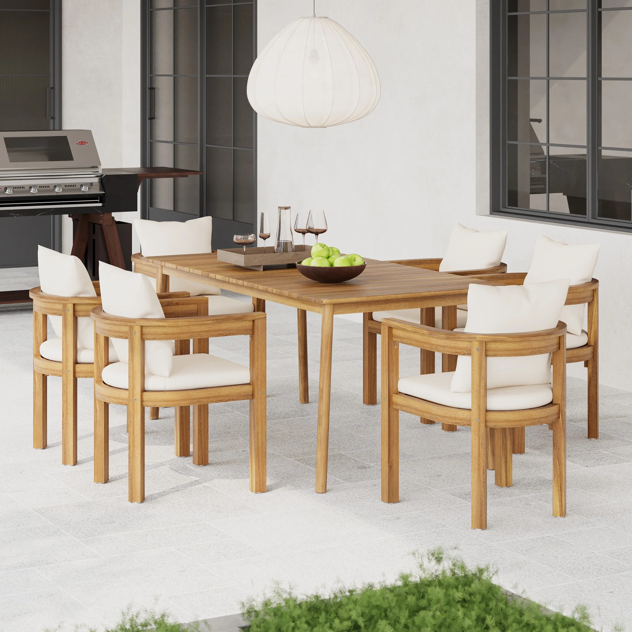 Christopher Knight Home 7-Piece Outdoor Wood Dining Set, Rectangle Table and for Cushioned Chairs... | Walmart (US)