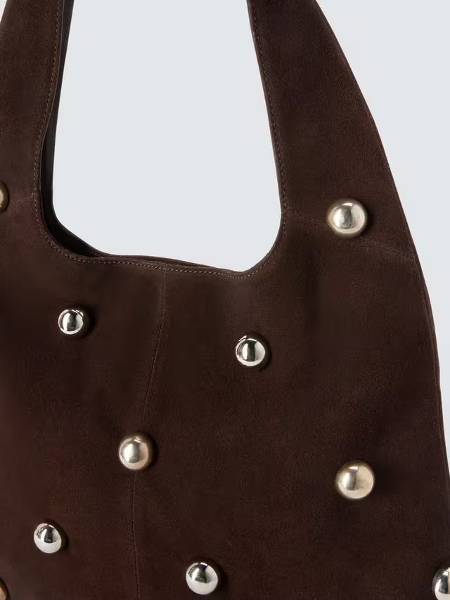 John Lewis x A.W.A.K.E. MODELarge Embellished Suede Hobo Bag, Brown | John Lewis (UK)