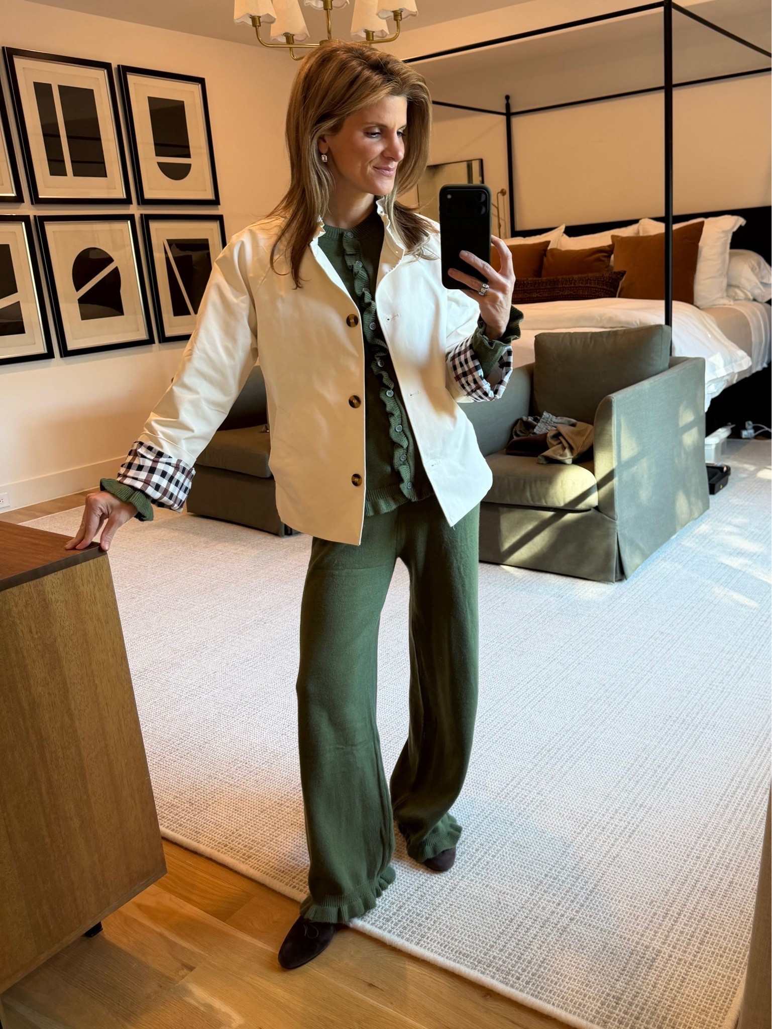 Amazon ruffle set paired with this chic under $50 trench!