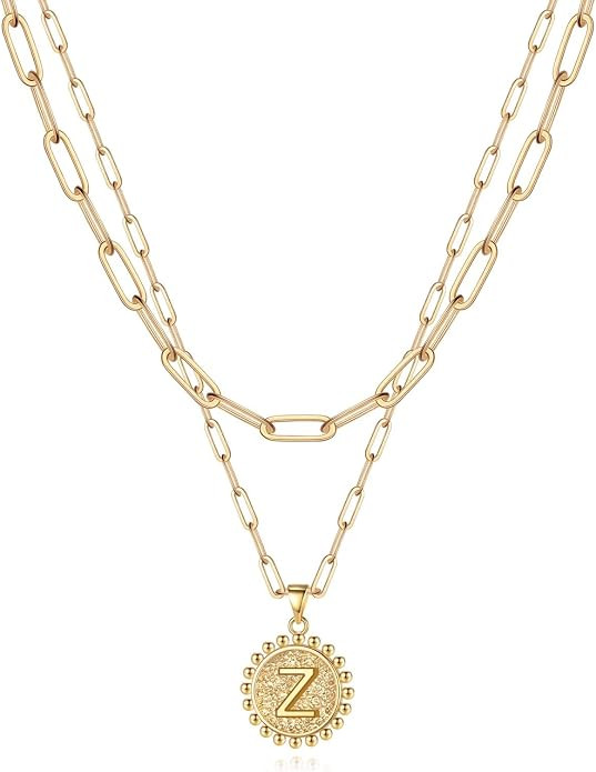 Yoosteel Gold Initial Necklaces for Women, 14K Gold Plated Dainty Layering Paperclip Link Chain N... | Amazon (US)