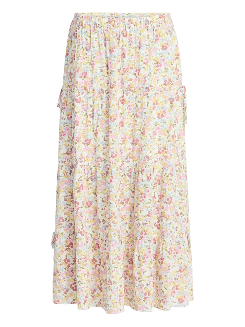 No Boundaries Side Tie Tiered Maxi Skirt, Women's XXS-XXL | Walmart (US)