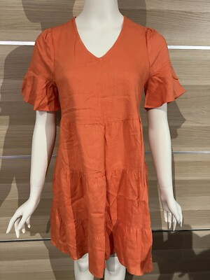 JEANSWEST - Orange V-neck Linen/Viscose Dress Size 6 - NEW WITHOUT TAGS! | eBay AU