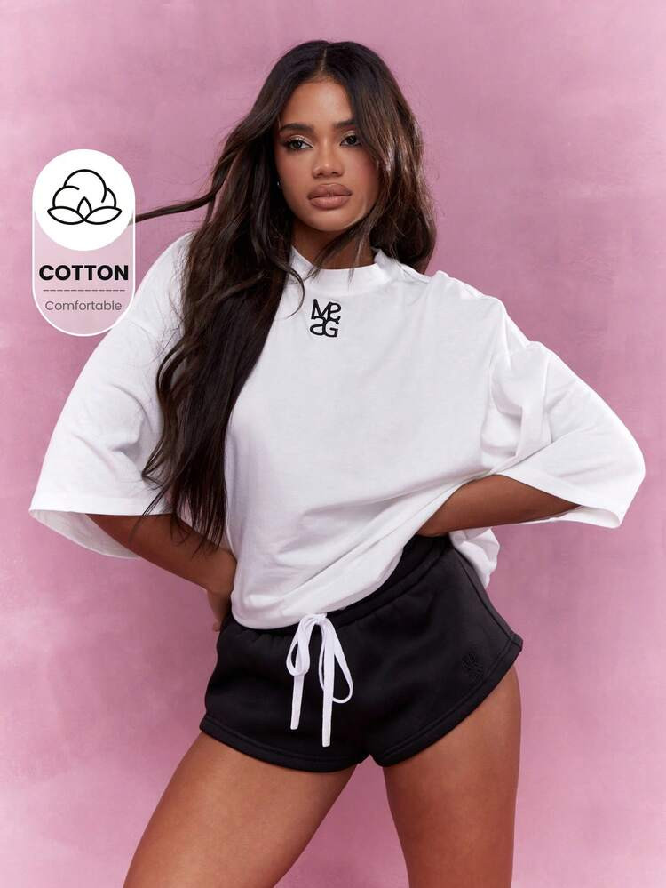MISSGUIDED Street Embroidered Logo Crew Neck Oversized T-Shirt | SHEIN