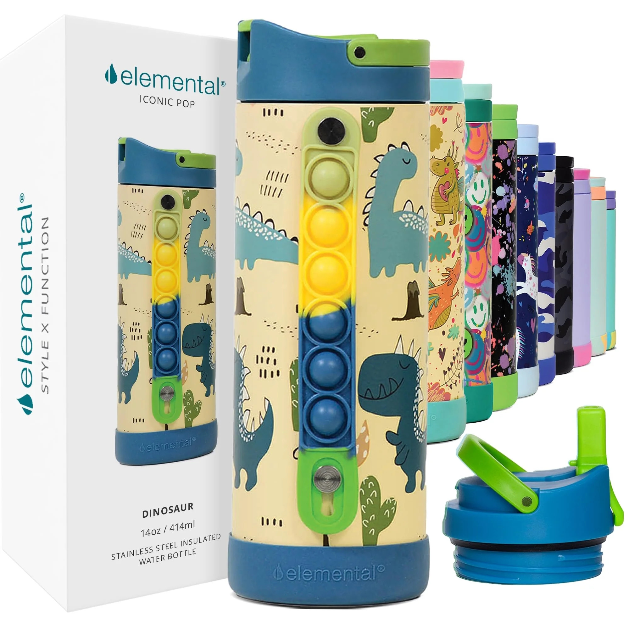 Elemental Iconic Kids Water Bottle with Straw Lid & Stress Reliever Pop It Handle - Leak-Proof Wh... | Walmart (US)