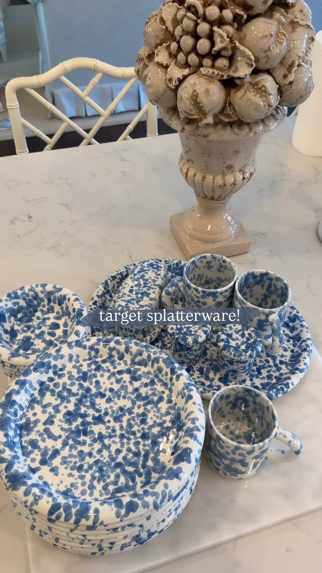 target splatterware! 

Blue and white plates and bowls! 