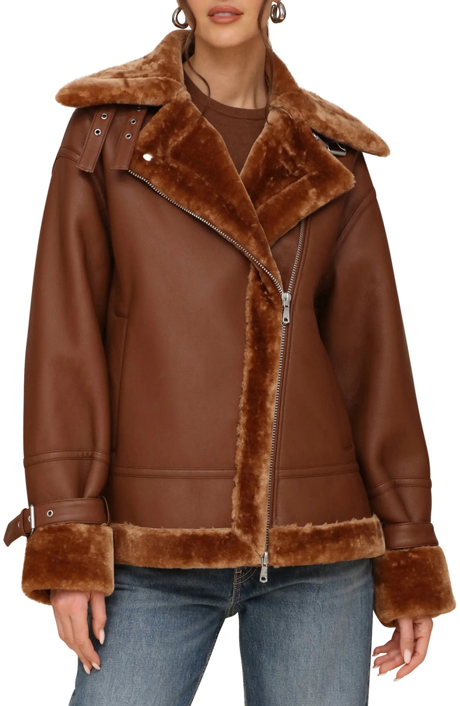 Oversize Faux Shearling Moto Jacket | Nordstrom