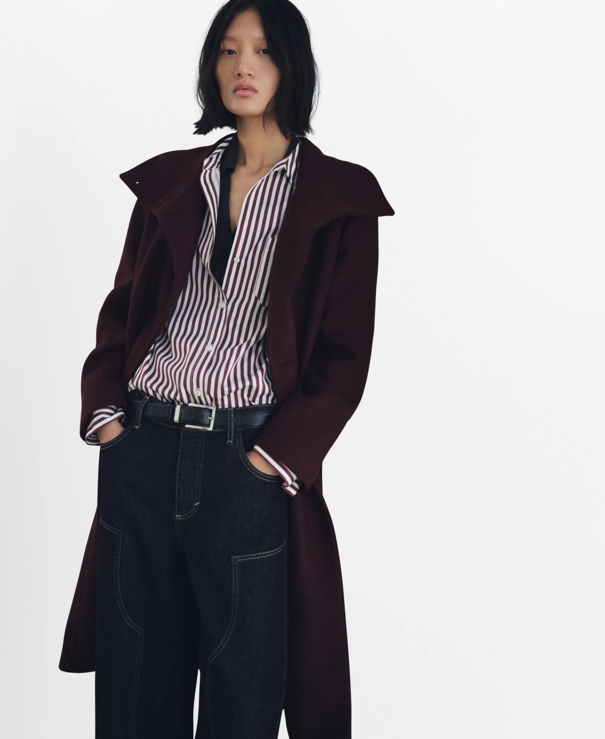 Mango Women's Virgin Wool Chimney Collar Coat - Maroon | Macy's