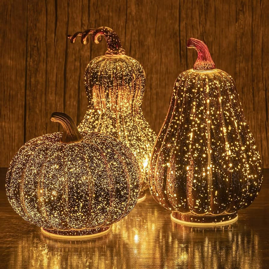 HBlife Set of 3 Glass Pumpkin Lights with Timer, Lighted Mercury Glass Pumpkin Decorations for Fa... | Amazon (US)