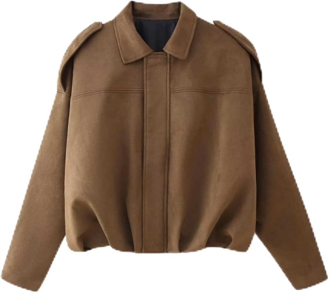 Womens Bomber Jacket Oversized Faux Suede Cropped Coat Batwing Sleeve Trendy Fall Zip Up Motorcyc... | Amazon (US)