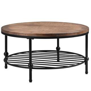 wetiny 36 in. Brown Small Round Wood Coffee Table with 1-Piece | The Home Depot