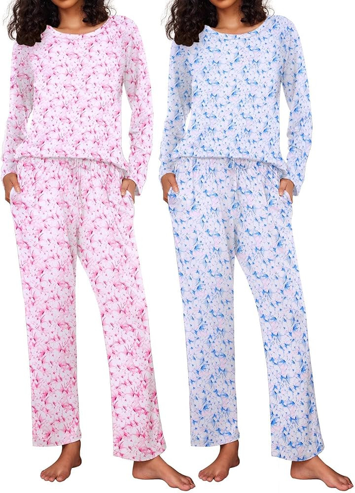 Ekouaer 2 Pack Womens Pajama Sets Long Sleeve Pjs Lounge Set Soft Comfy Sleepwear Winter Loungewe... | Amazon (US)