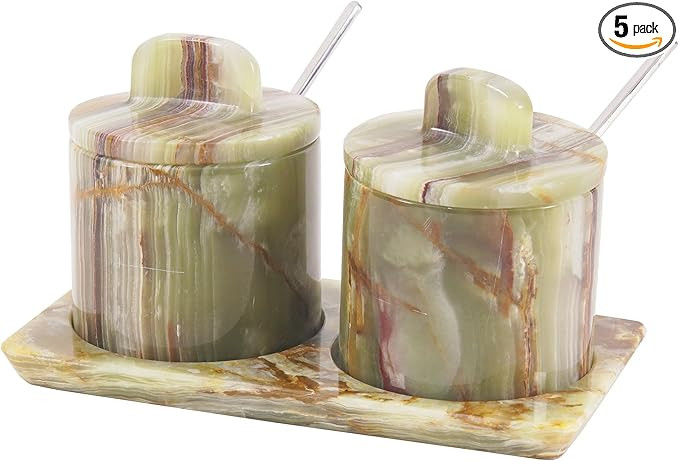 Marble Salt Cellar with Lid and Tray 3'' Inches Green Handmade Salt Containers for Countertop - M... | Amazon (US)