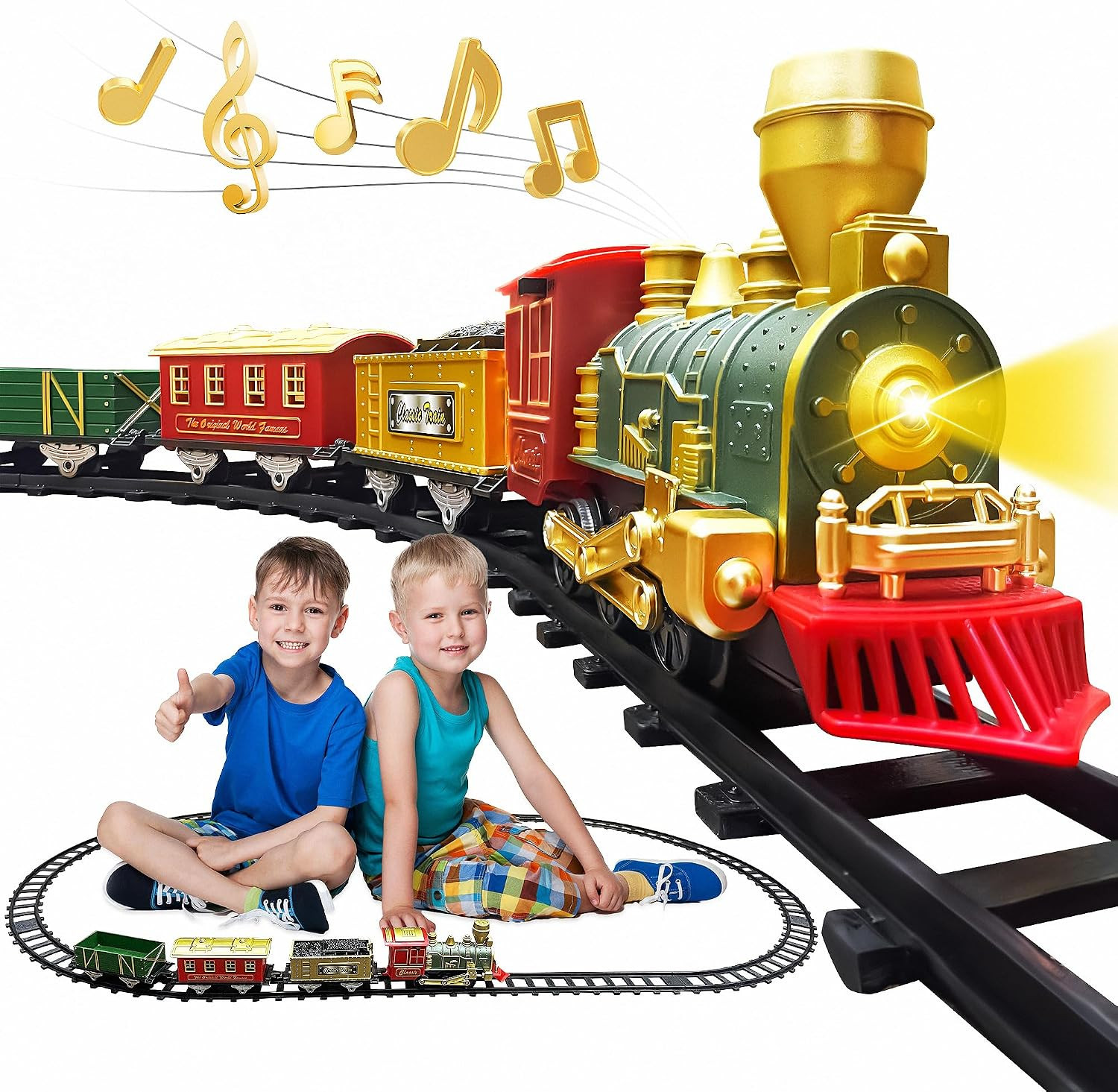 Train Set - Christmas Train Toys, Battery-Powered Locomotive Engine with Sound and Lights, Cargo ... | Amazon (US)