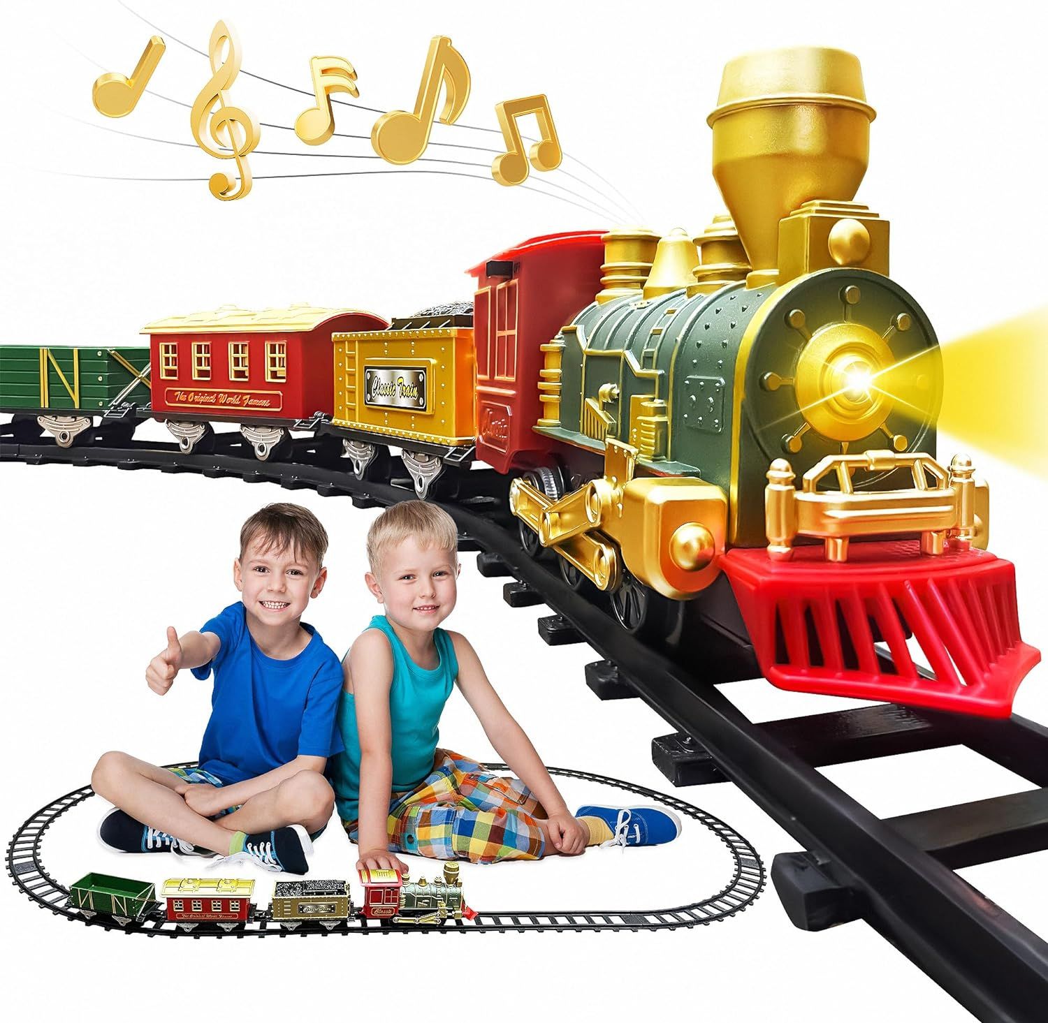 Train Set - Christmas Train Toys, Battery-Powered Locomotive Engine with Sound and Lights, Cargo ... | Amazon (US)