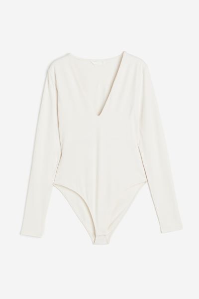 V-neck bodysuit - Cream - Ladies | H&M GB | H&M (UK, MY, IN, SG, PH, TW, HK)