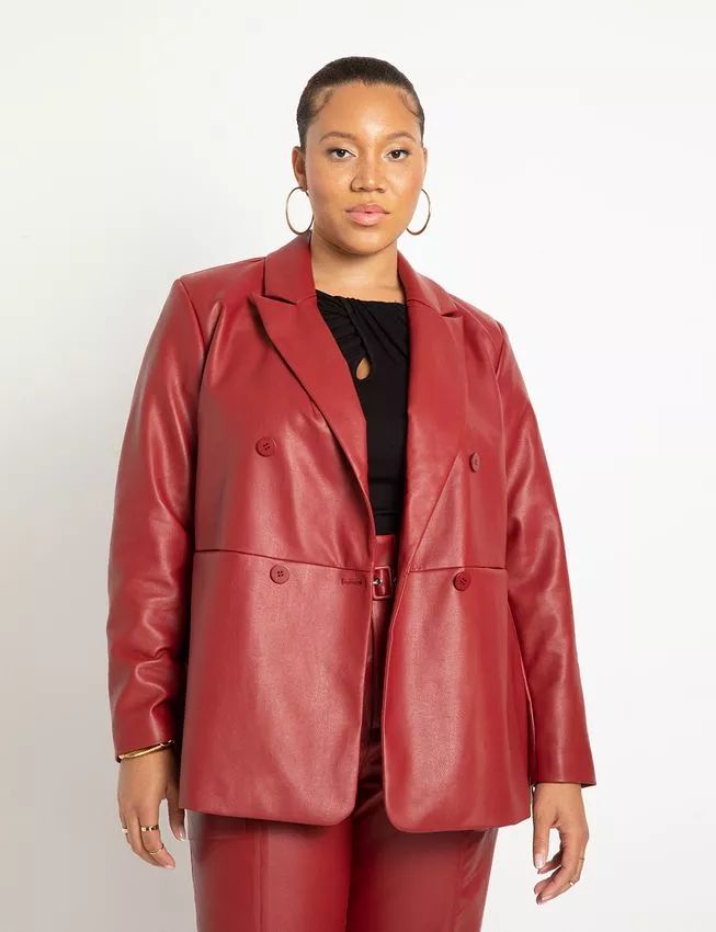 Double Breasted Faux Leather Blazer | Eloquii