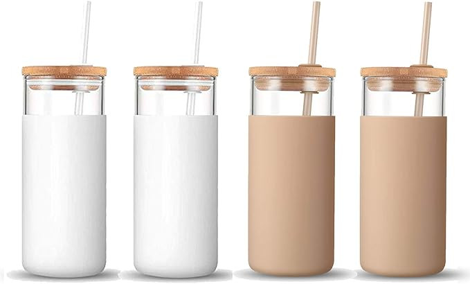 Tronco 20oz Glass Tumbler Straw Silicone Protective Sleeve Bamboo Lid - BPA Free | Amazon (US)