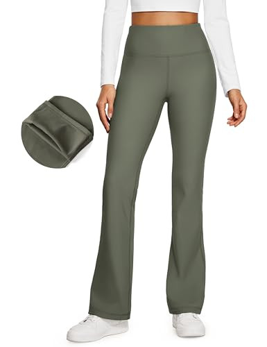 CRZ YOGA Womens Fleece Lined Flare Leggings 31" Bootcut Yoga Pants Tummy Control Winter Thermal Warm Soft Casual Lounge Pants Light Army Green X-Small | Amazon (US)