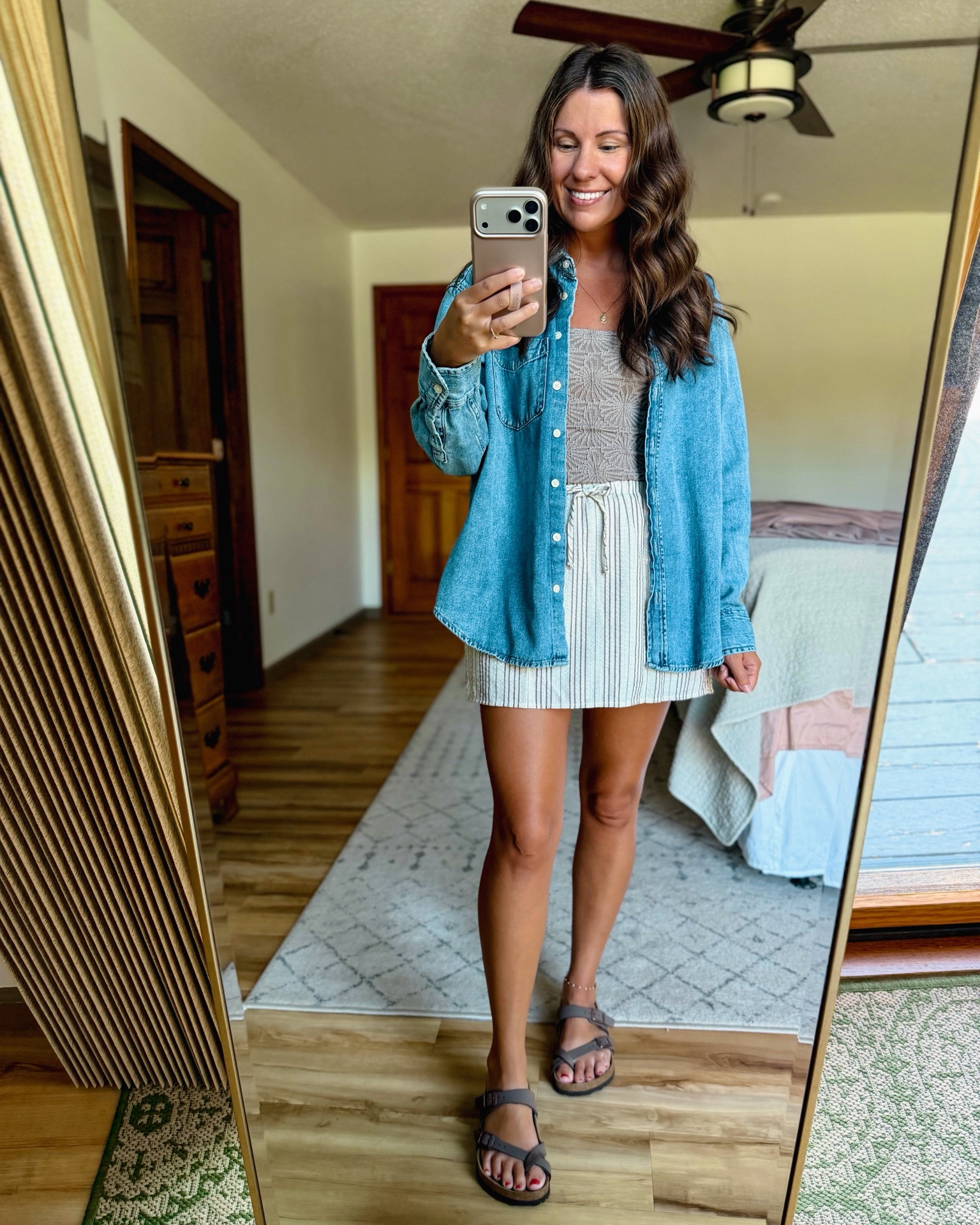 small in my tank, xs in my denim shirt, xs in my skort and 36 in my sandals🤎

#LTKPetite #LTKSaleAlert #LTKgrwm