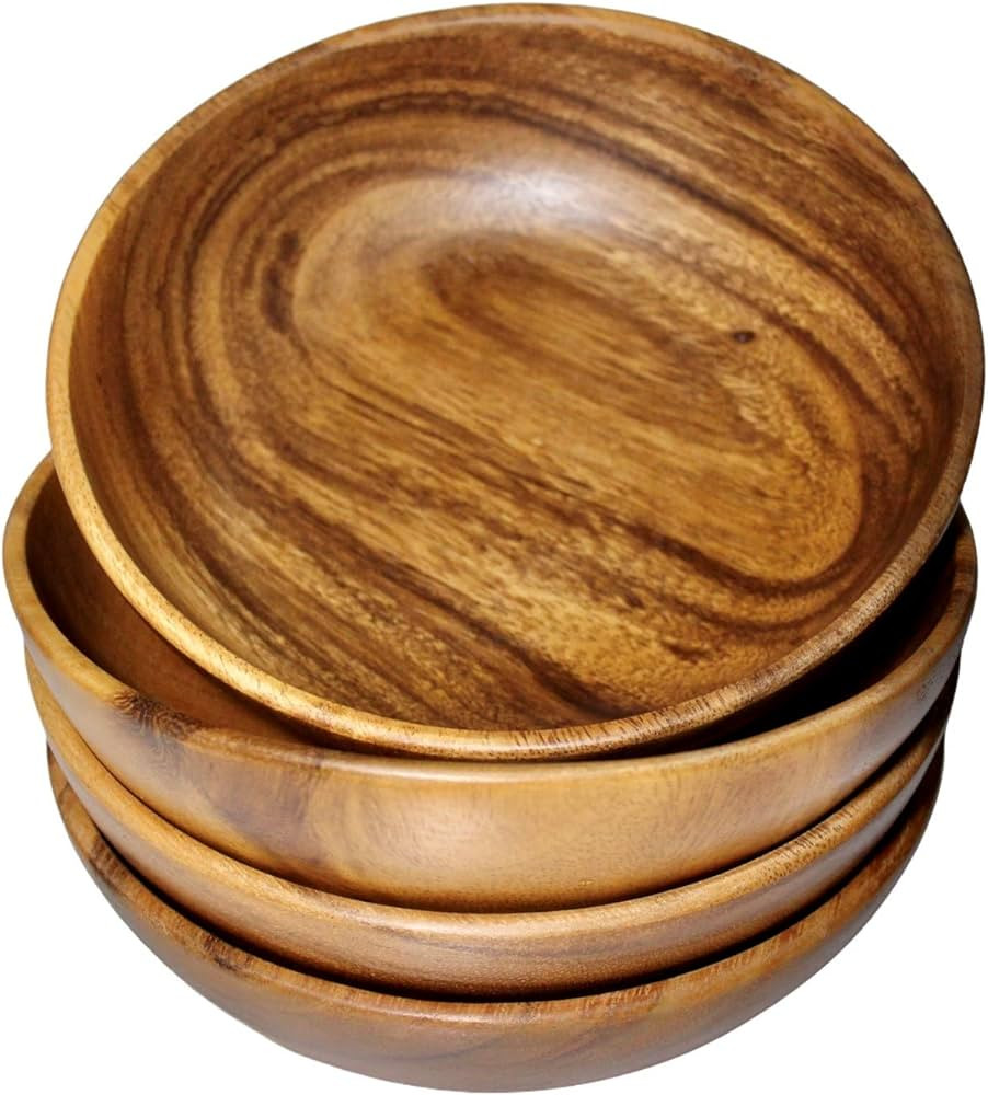WRIGHTMART Wood Bowl, Set of 4 Bowls for Food, Salads, Pasta, Cereals, Nachos, Chips, Trail and N... | Amazon (US)