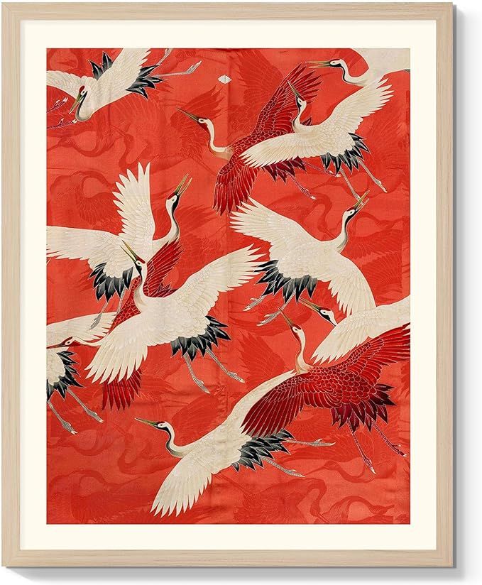 Eclectic Wall Art Decor Red Crowned Cranes Art Prints Grus Japonensis Gallery Picture Maximalist ... | Amazon (US)
