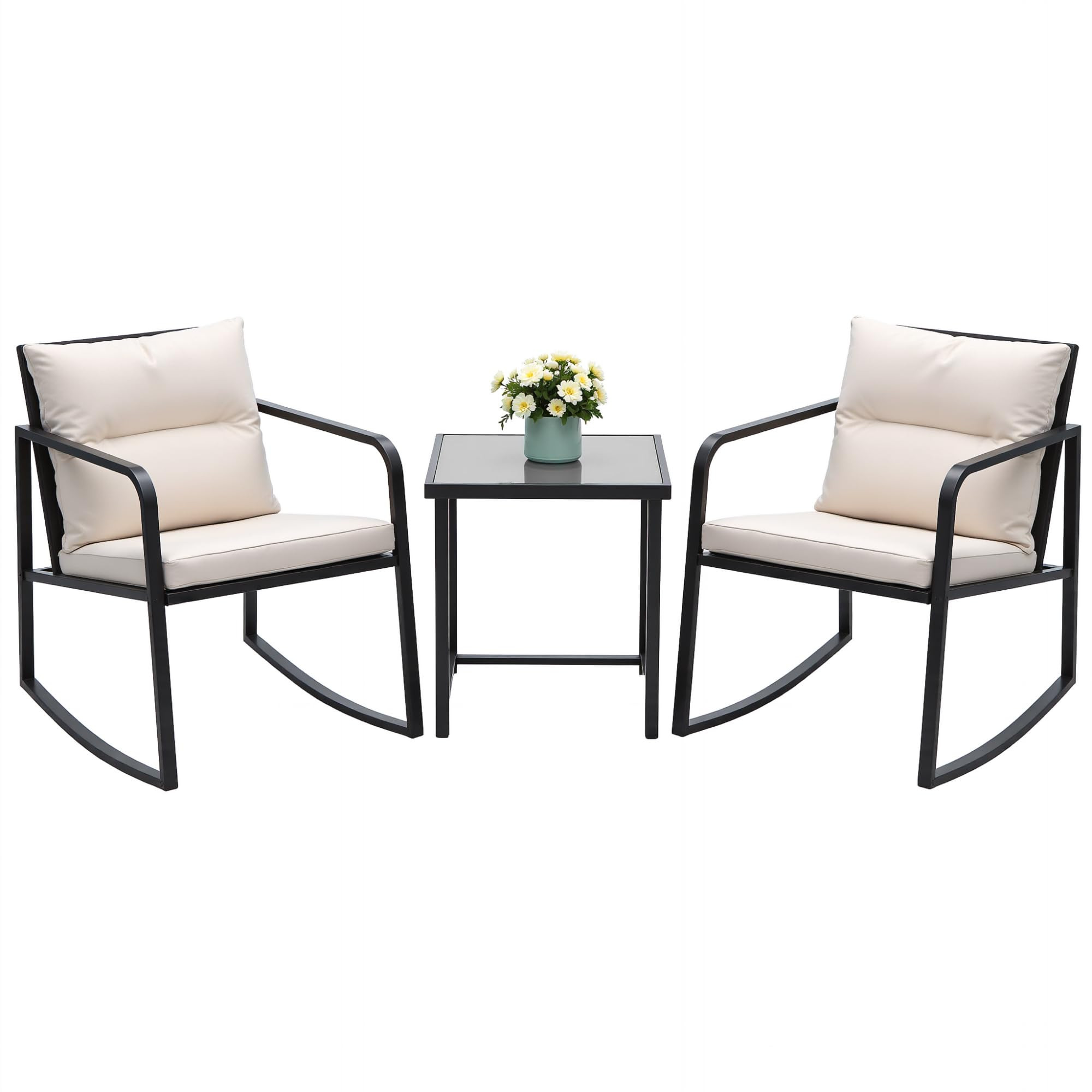 Devoko 3 Piece Rocking Bistro Set Wicker Patio Outdoor Furniture Porch Chairs Conversation Sets w... | Amazon (US)