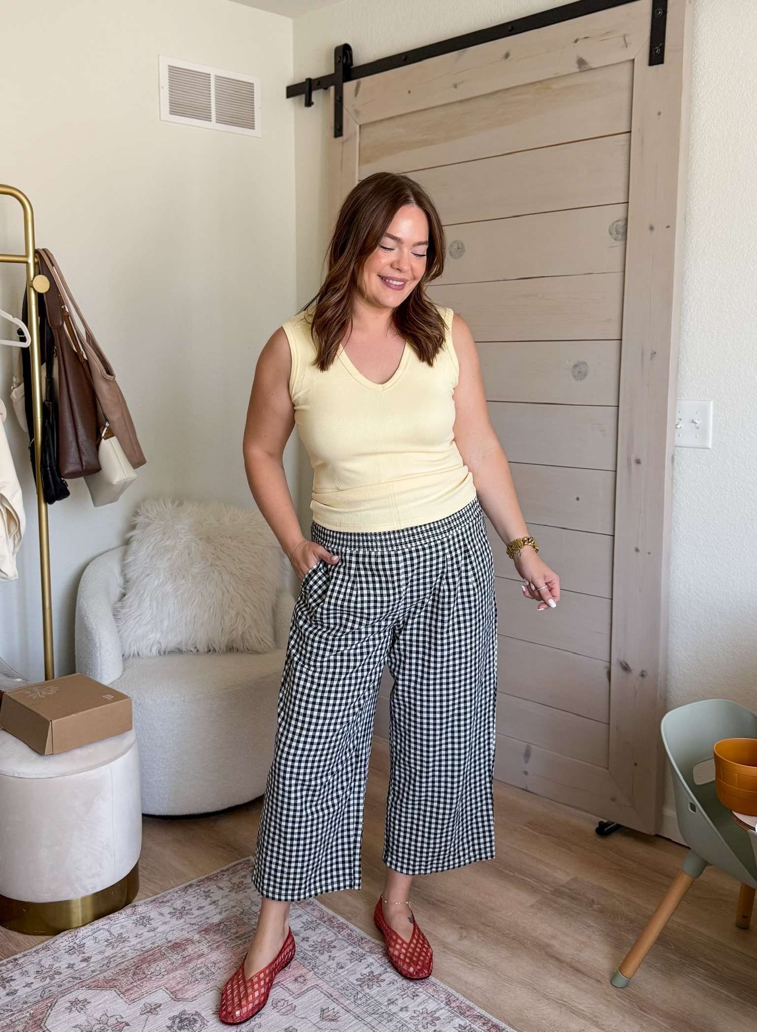Comfy tank and gingham pants, both in size large 

 #LTKootd #LTKSeasonal #LTKMidsize