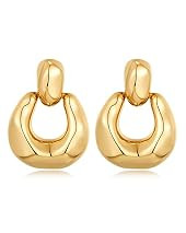 HESSAWELL Gold Dangle Earrings for Women Statement Chunky Small Cut Design Gold Drop Earrings Door K | Amazon (US)