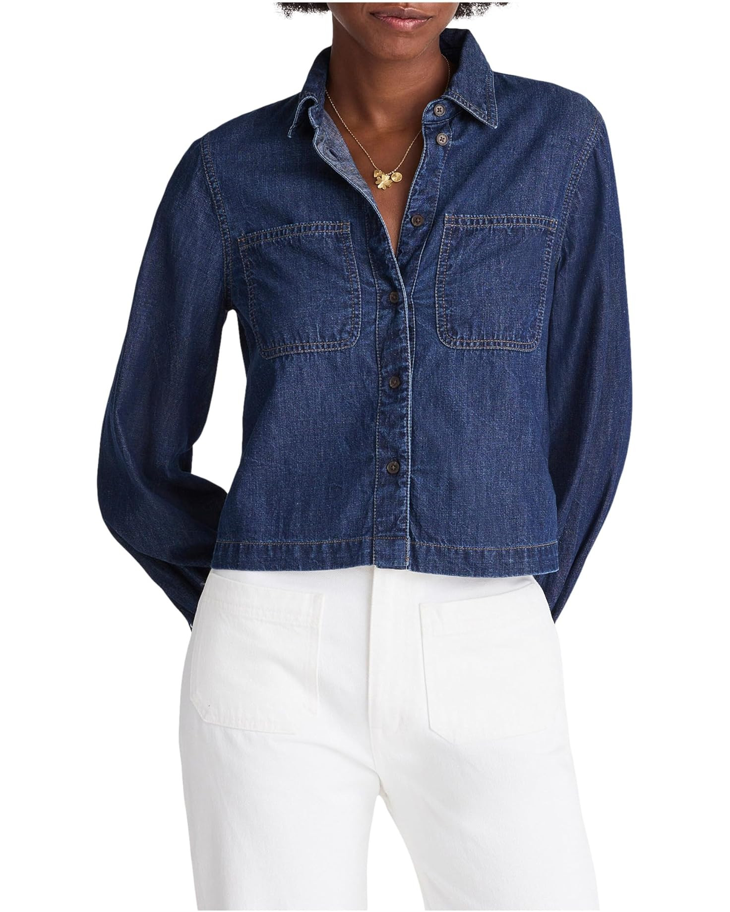 Long Sleeve Sculptural Sleeve Top In Rinse Wash | Zappos