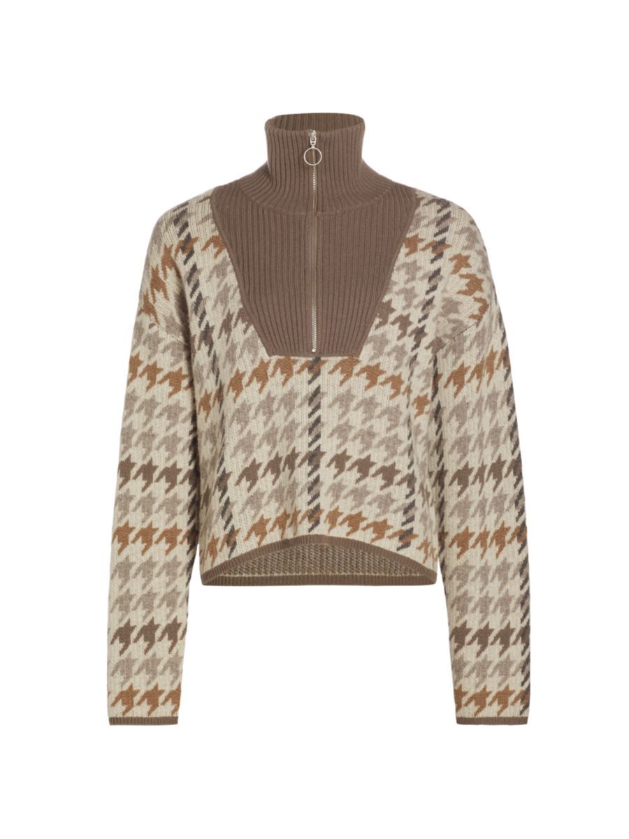 Houndstooth Wool & Cashmere Quarter-Zip Sweater | Saks Fifth Avenue