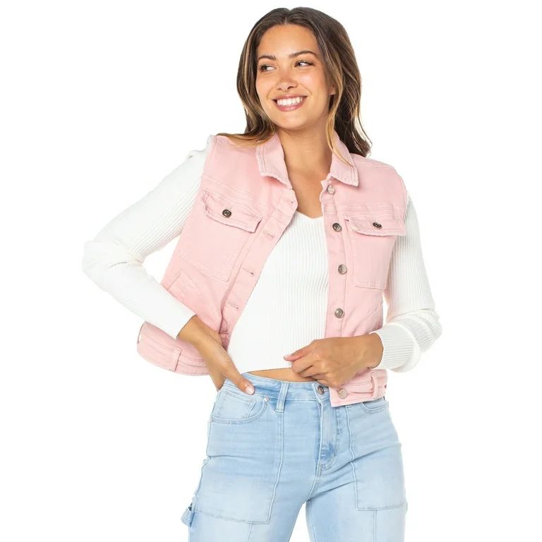 Celebrity Pink Juniors Faux Shearling Denim Vest, Sizes XS-4X | Walmart (US)