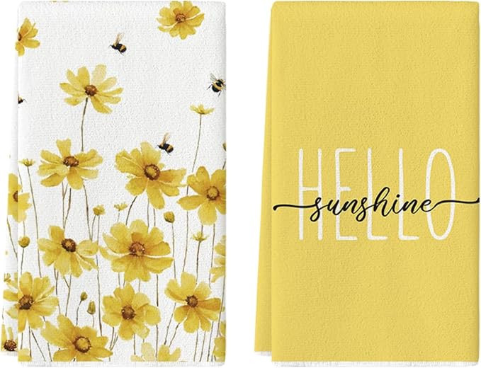 Artoid Mode Yellow Flowers Bee Hello Sunshine Spring Kitchen Towels Dish Towels, 18x26 Inch Summe... | Amazon (US)
