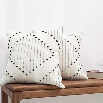 2 Pack Cushion Covers, Decorative Boho Throw Pillow Covers Square Soft Pillowcases with Invisible... | Amazon (UK)